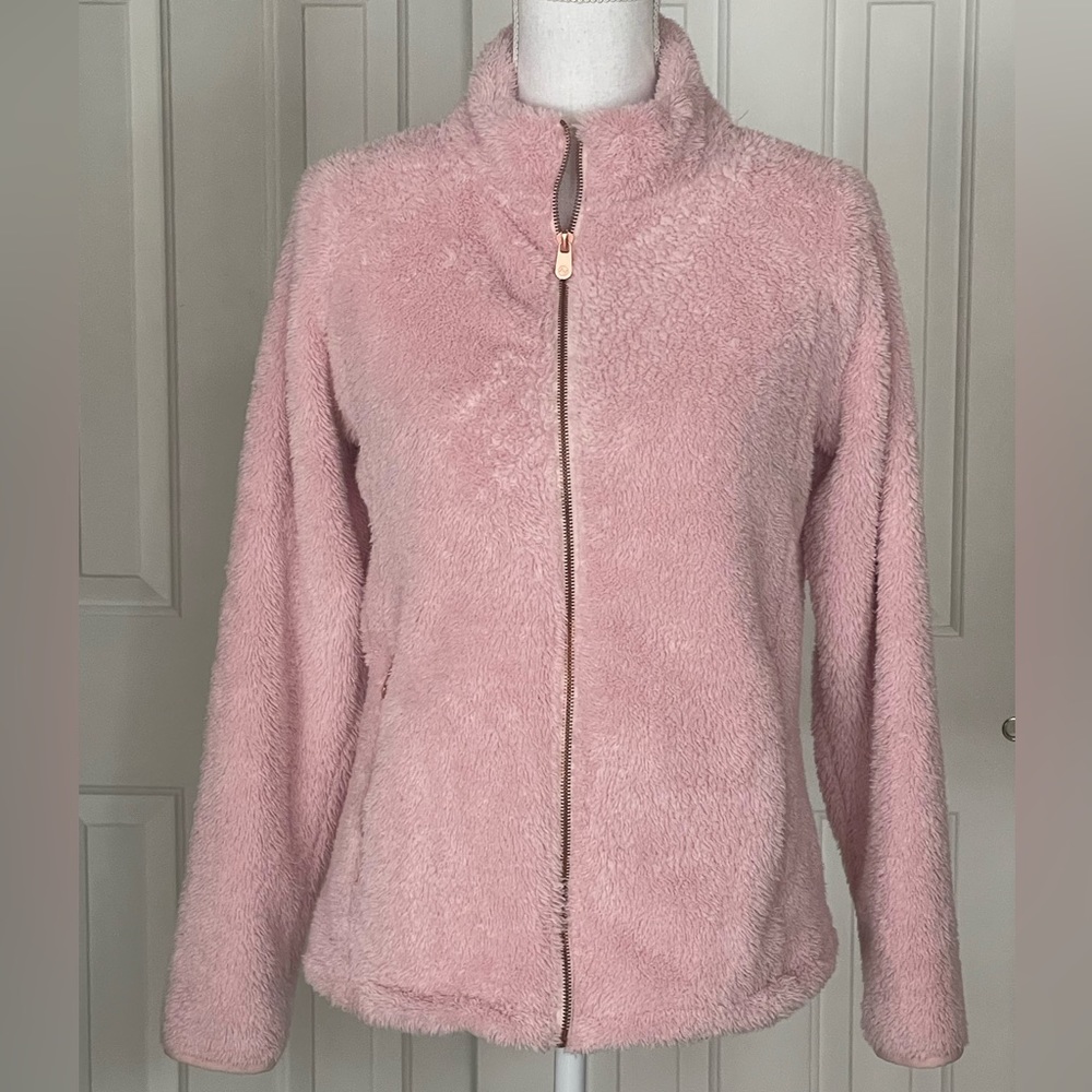 Adrienne Vittadini Jacket Lightweight Fleece Pink Full Zip Cool Weather Cozy S